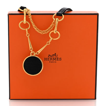 Hermes Swift Metal Lizard Heritage Equestre Pendant Collar Necklace Black Gold 6 of 6