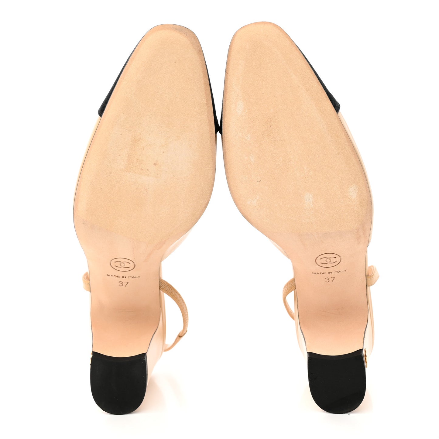 Goatskin Grosgrain Cap Toe CC Slingback Pumps 37 Beige Black