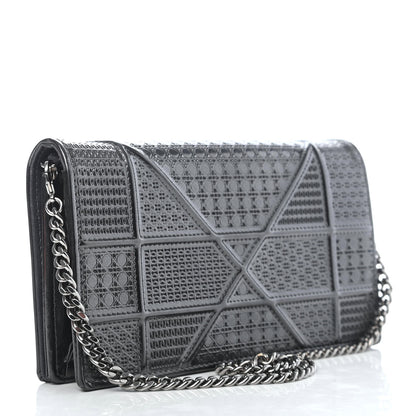 Christian Dior Metallic Patent Micro-Cannage Diorama Croisiere Chain Wallet Onyx Black 3 of 10