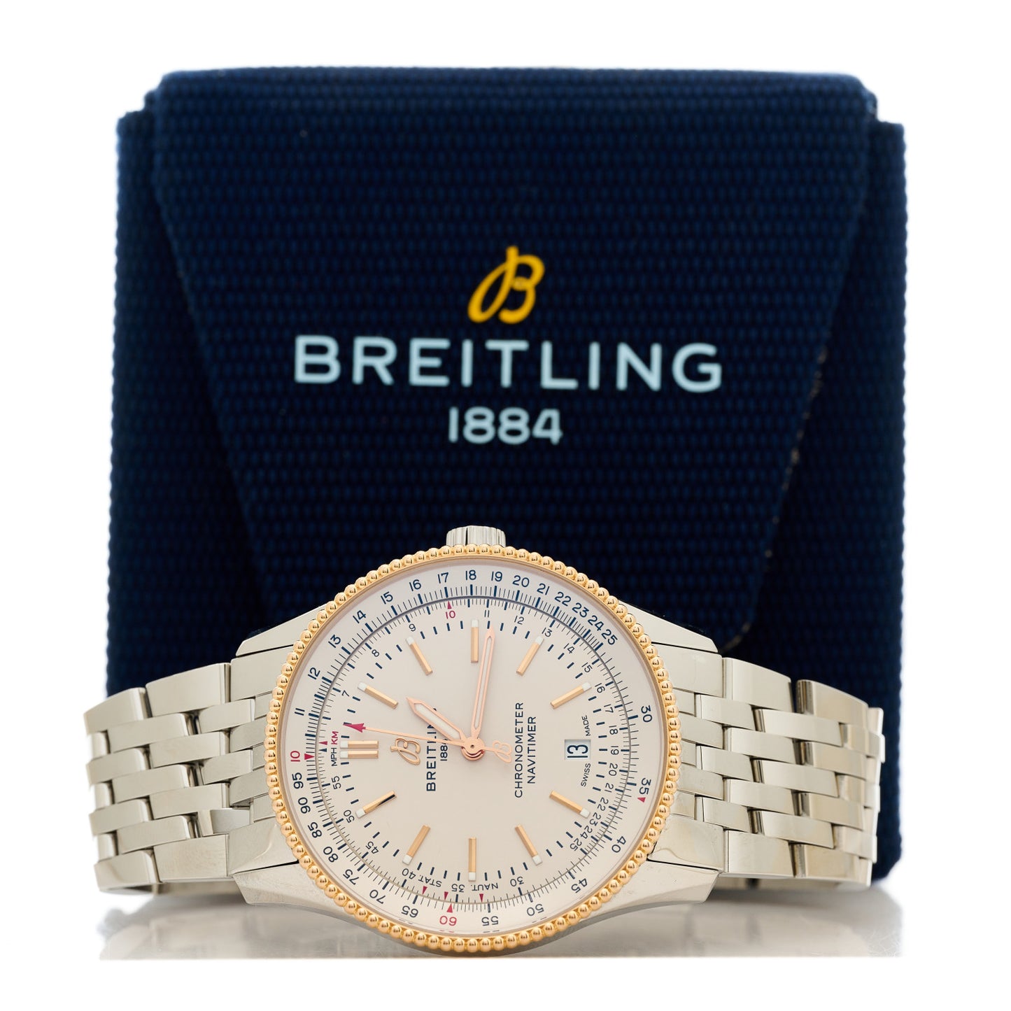 Stainless Steel 18K Rose Gold 41mm Navitimer Automatic Watch White U17326