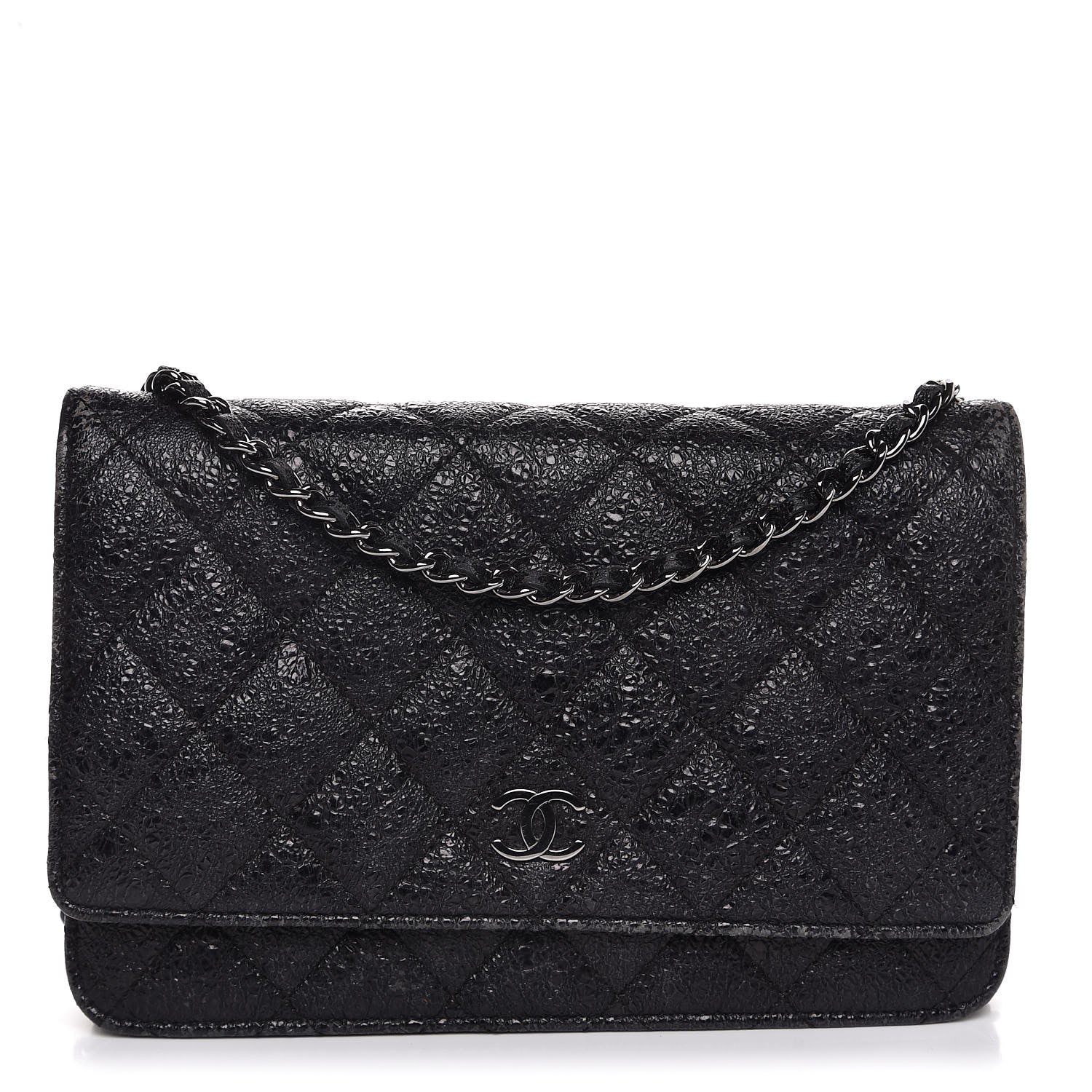 Chanel Crackled Calfskin Wallet On Chain WOC Black 1 of 10