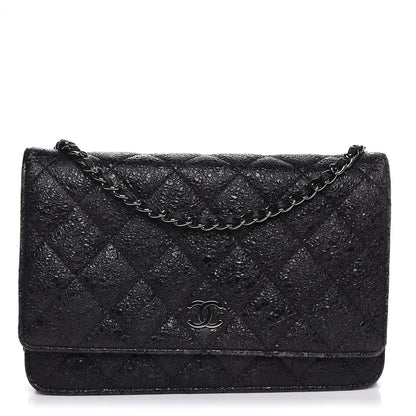 Chanel Crackled Calfskin Wallet On Chain WOC Black 1 of 10