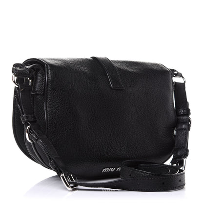 Miu Miu Goatskin Madras Flap Shoulder Bag Black 2 of 10