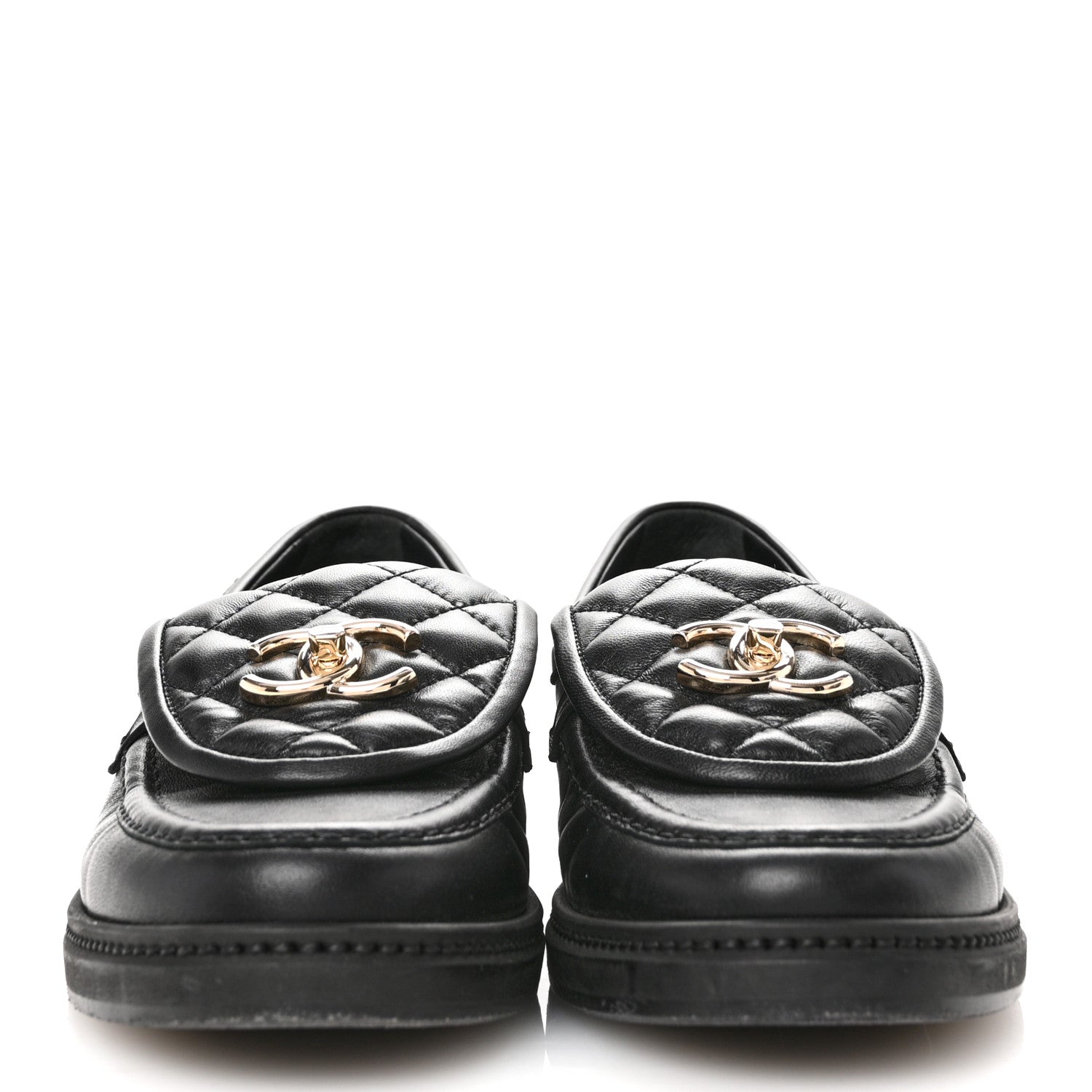 Chanel Lambskin Quilted CC Turnlock Loafers 37 Black 3 of 10