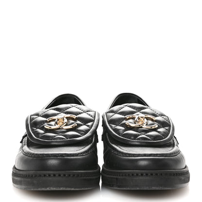 Chanel Lambskin Quilted CC Turnlock Loafers 37 Black 3 of 10