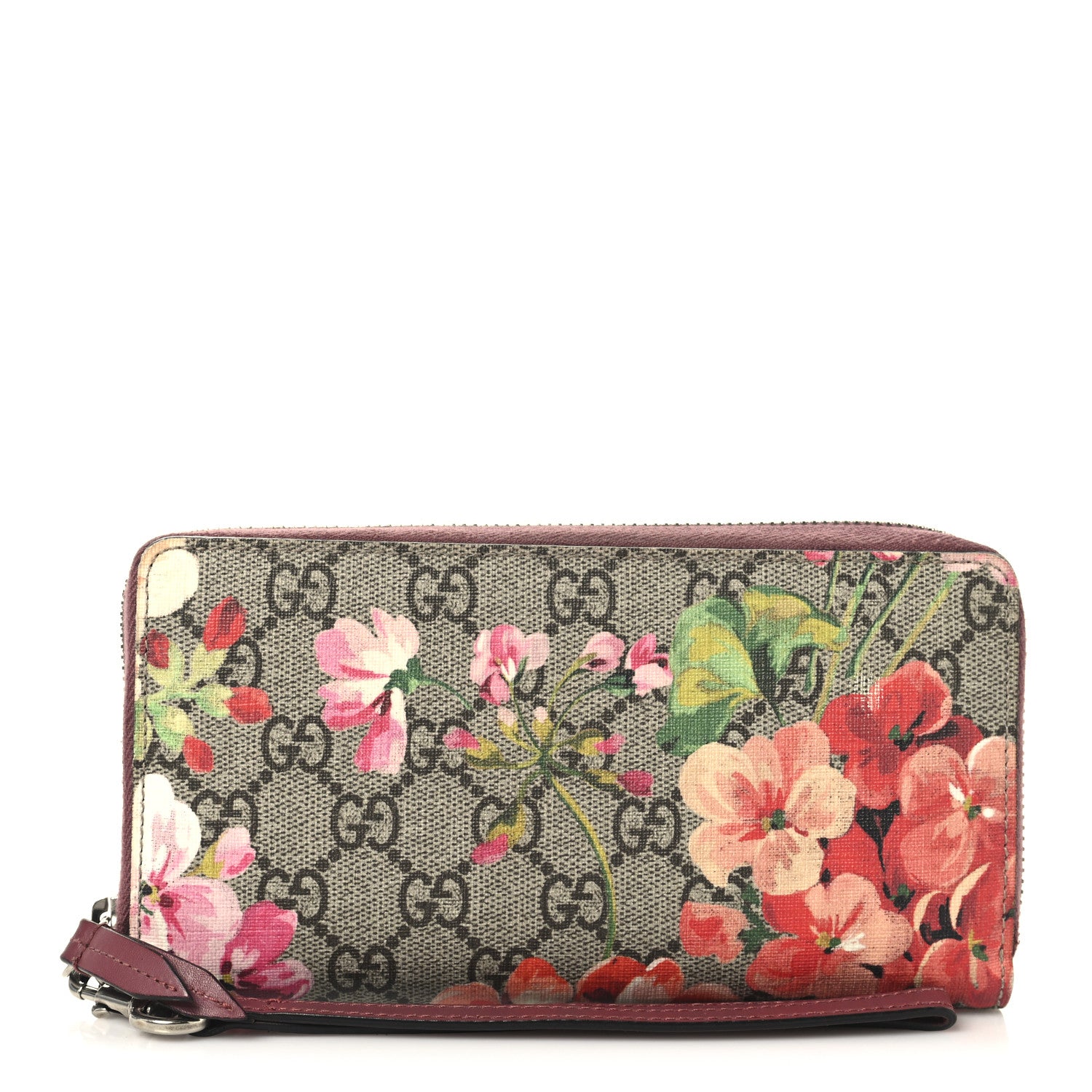 Gucci GG Supreme Monogram Blooms Zip Around Wallet Beige Multicolor Dry Rose 1 of 9