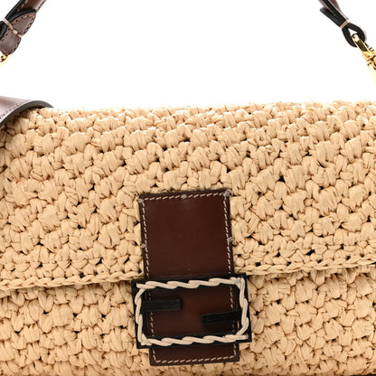 Fendi Straw Vitello King Woven Baguette Natural Ghianda 7 of 9