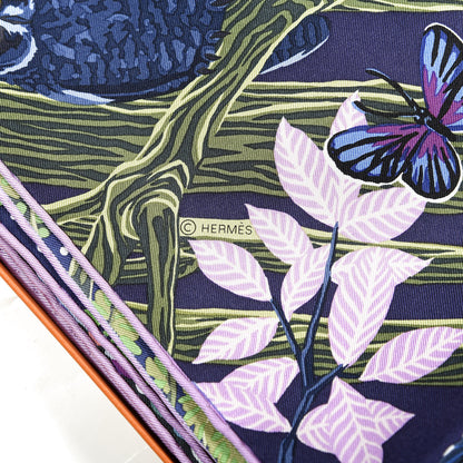 Hermes Silk Into The Canadian Wild Scarf 90 Marine Vert Rosa 3 of 4