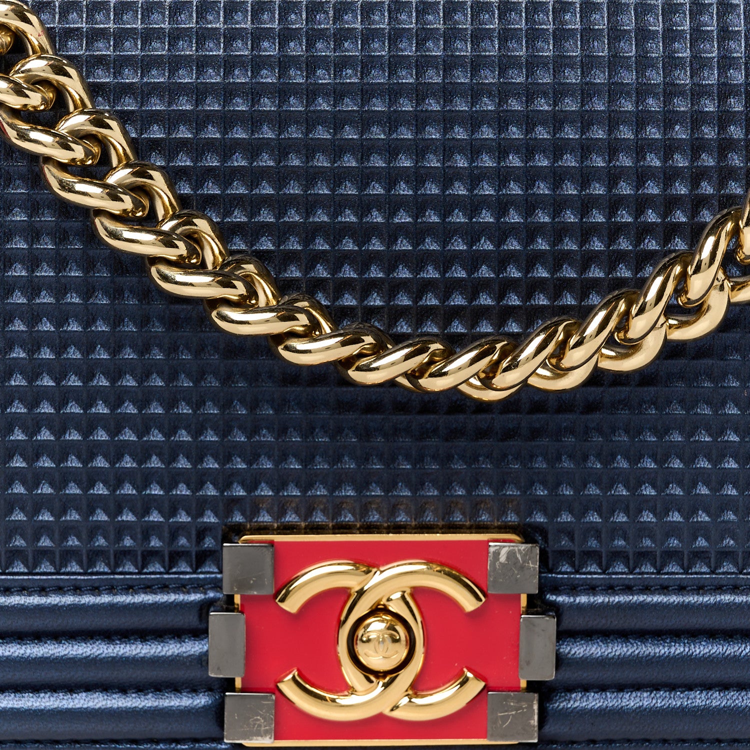 Chanel Lambskin Embossed Medium Boy Cube Flap Navy 8 of 10
