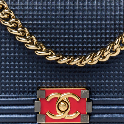 Chanel Lambskin Embossed Medium Boy Cube Flap Navy 8 of 10