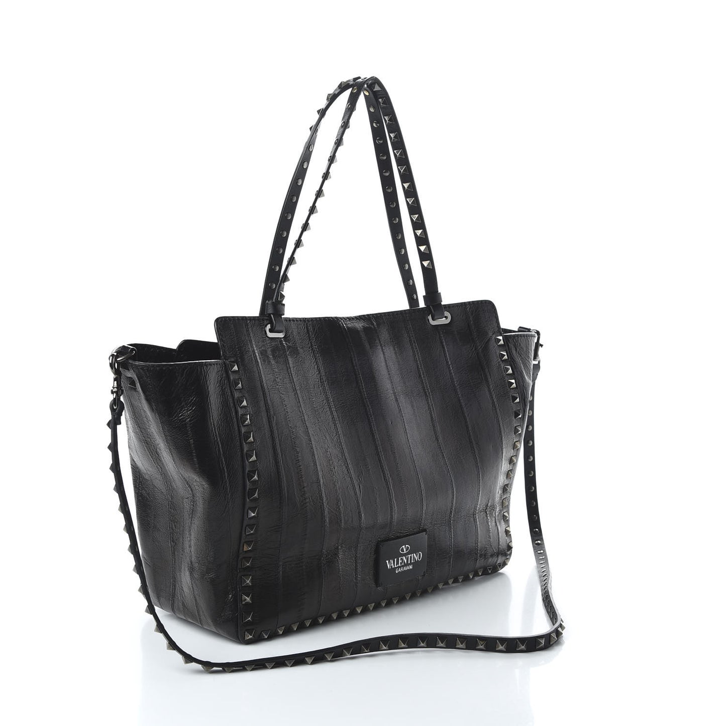 Eel Skin Medium Rockstud Tote Black