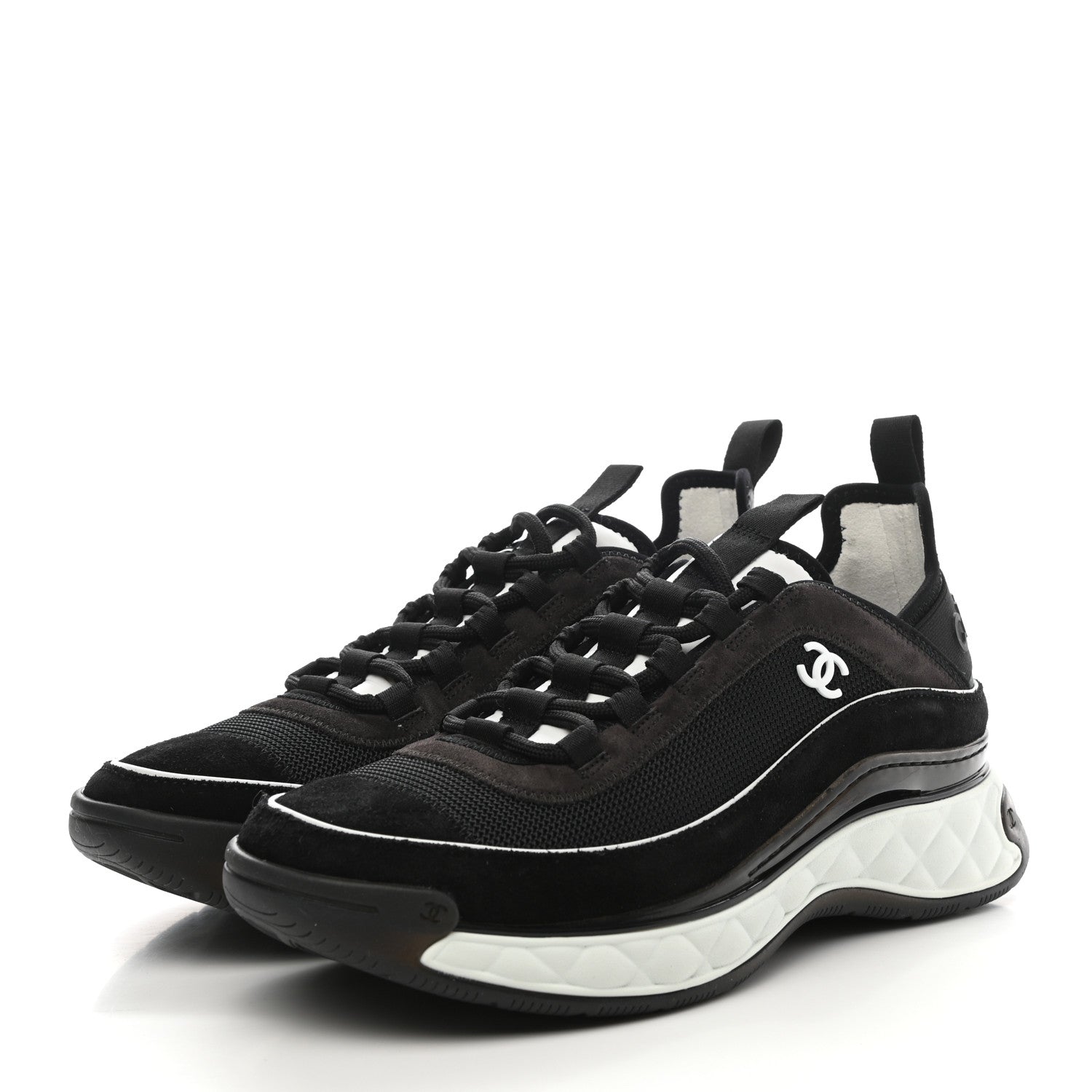 Chanel Fabric Suede CC Sneakers 39.5 Black Dark Grey 3 of 9