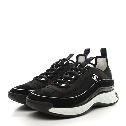 Chanel Fabric Suede CC Sneakers 39.5 Black Dark Grey 3 of 9