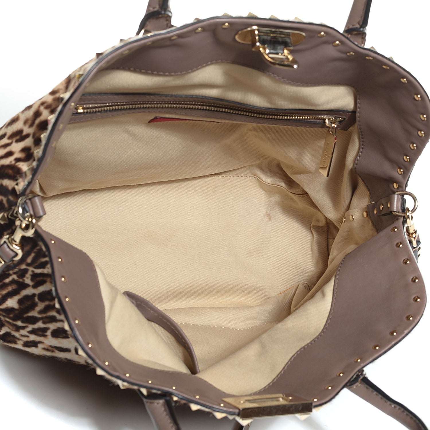 Valentino Garavani Calf Hair Cavallino Animal Rockstud Dome Satchel Leopard 5 of 9
