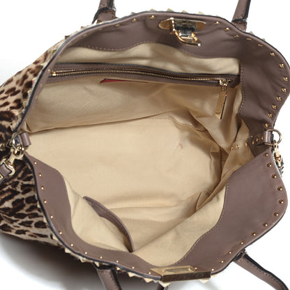 Valentino Garavani Calf Hair Cavallino Animal Rockstud Dome Satchel Leopard 5 of 9
