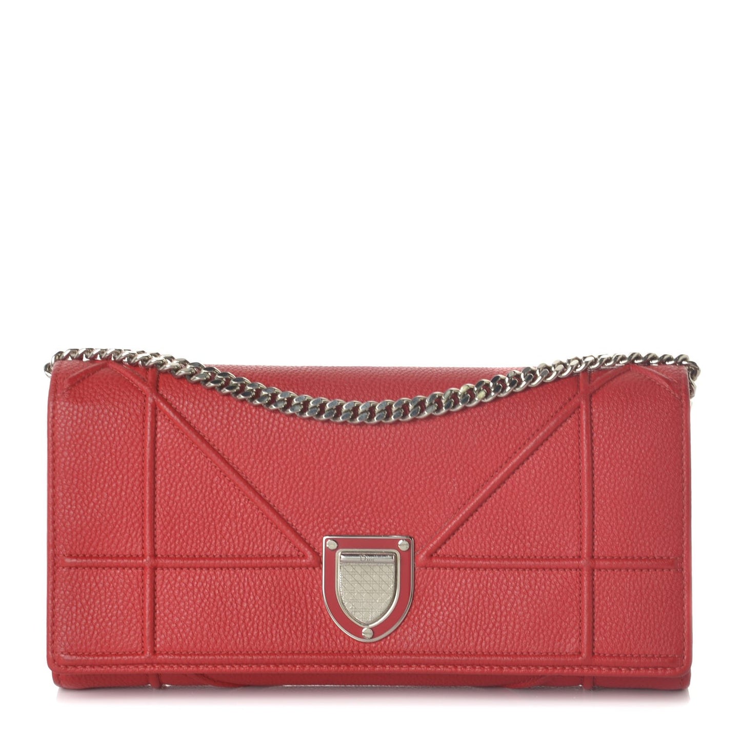 Grained Calfskin Diorama Croisiere Chain Wallet Rouge Vif