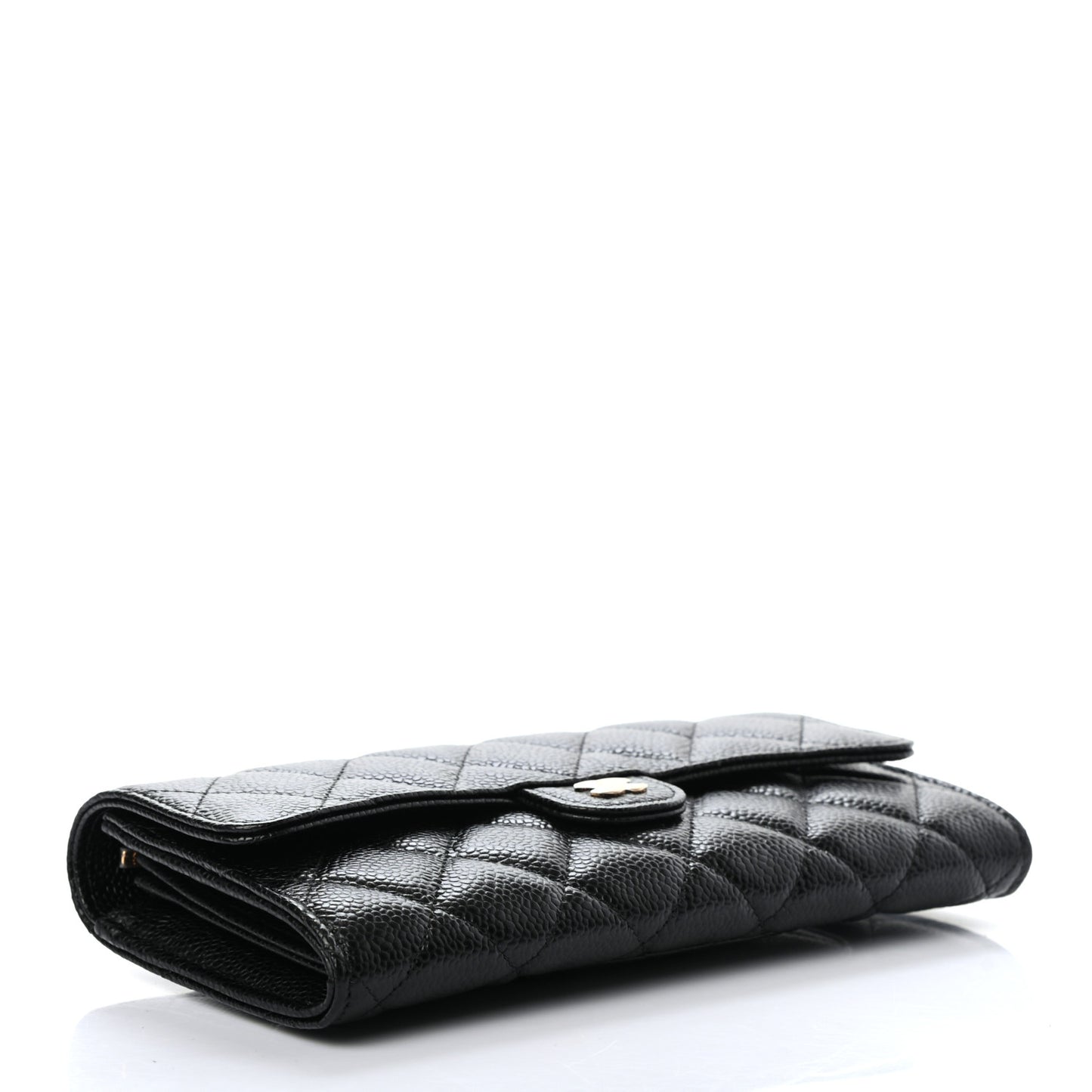 Caviar Quilted Large Gusset Flap Wallet Black