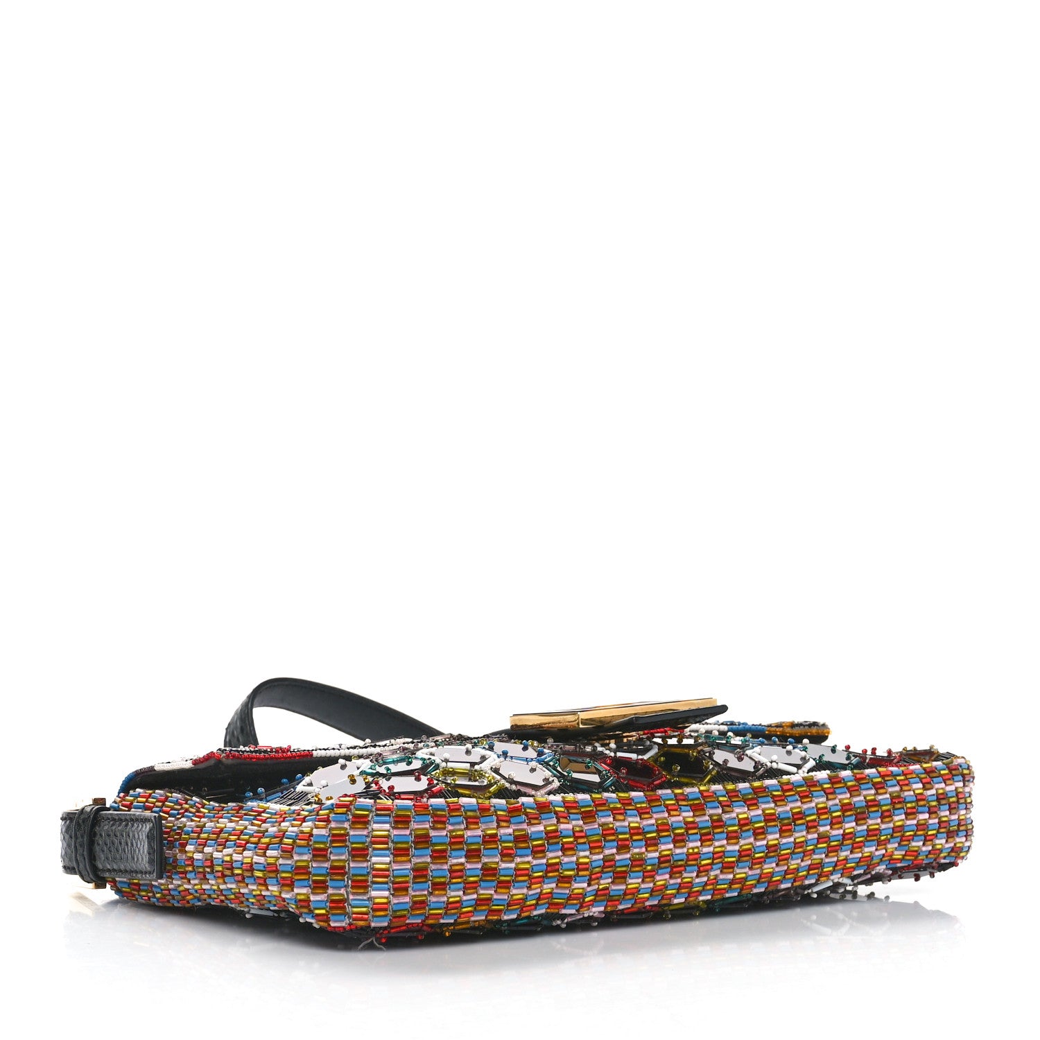 Fendi Snakeskin Beaded Embroidered Tortoise Baguette Black Multicolor 4 of 10