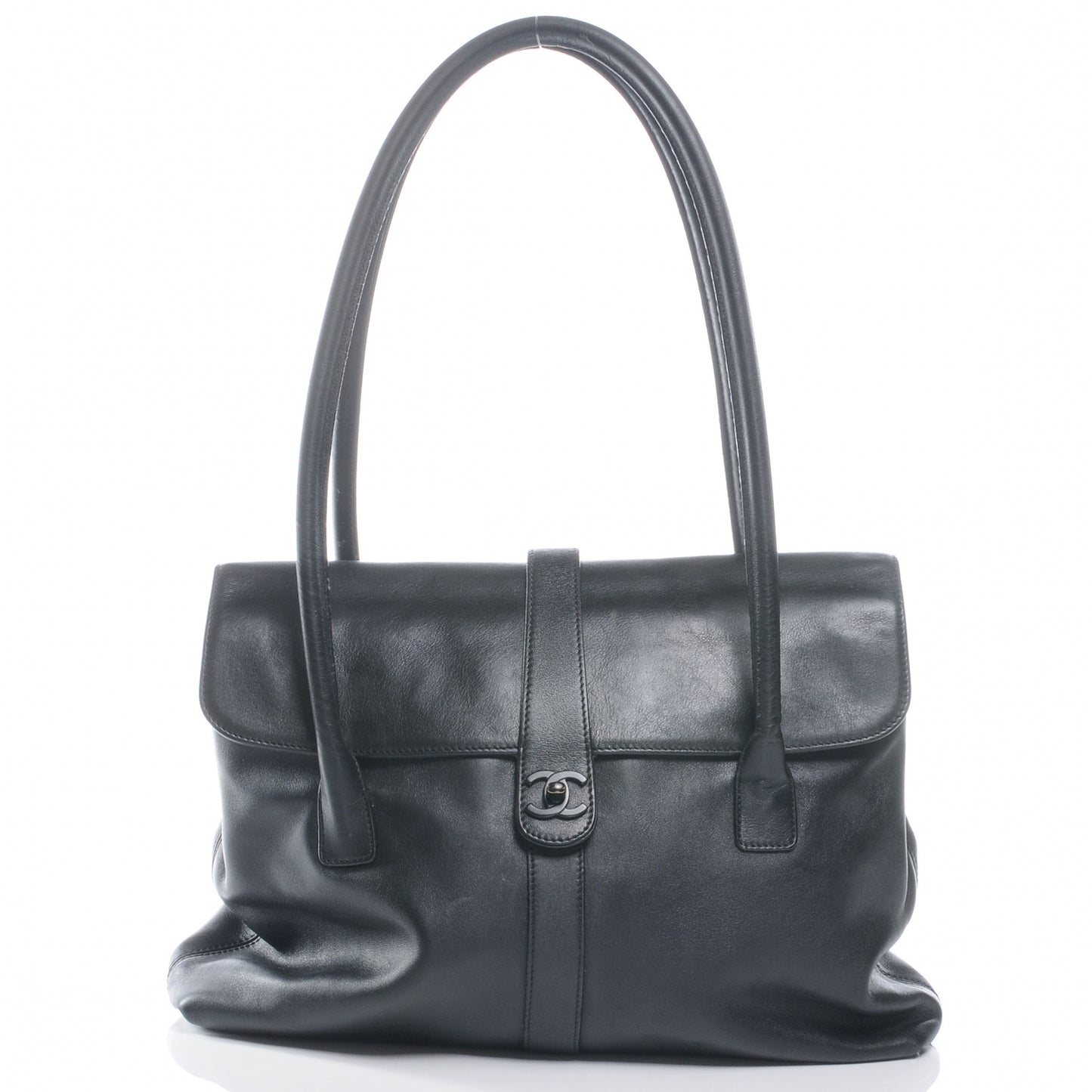 Calfskin Flap Shoulder Bag Black