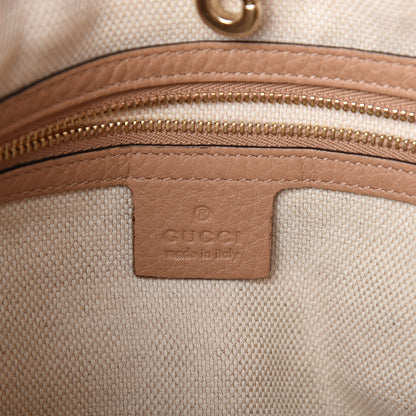 Gucci Linen Canvas Pebbled Calfskin Medium Soho Chain Shoulder Bag White Camelia 6 of 14