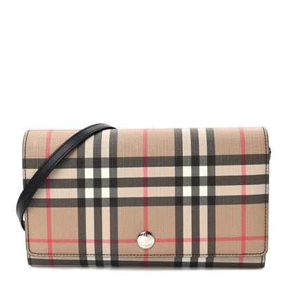 Burberry E-Canvas Vintage Check Wallet with Detachable Strap Black 1 of 8