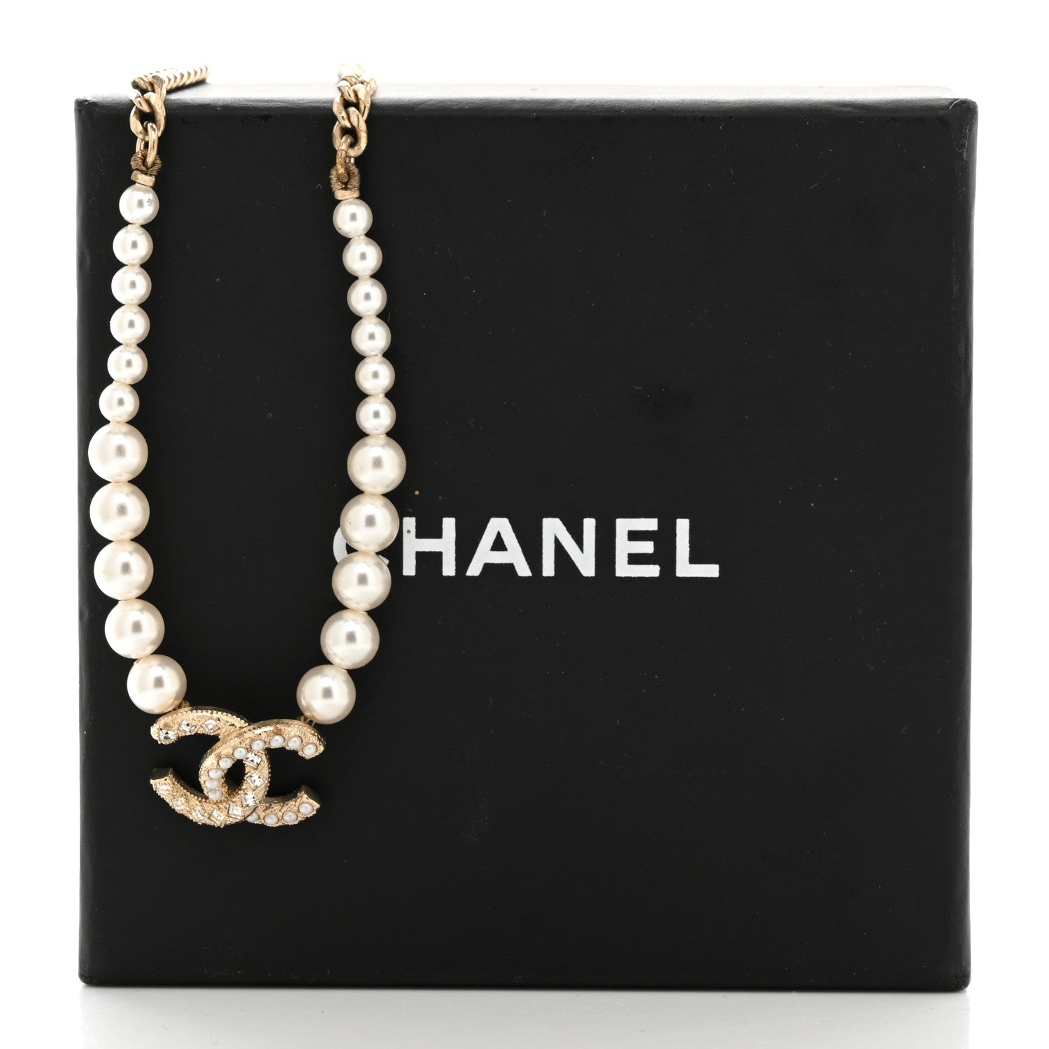 Chanel Pearl Crystal Chain CC Necklace Gold Gold 5 of 5