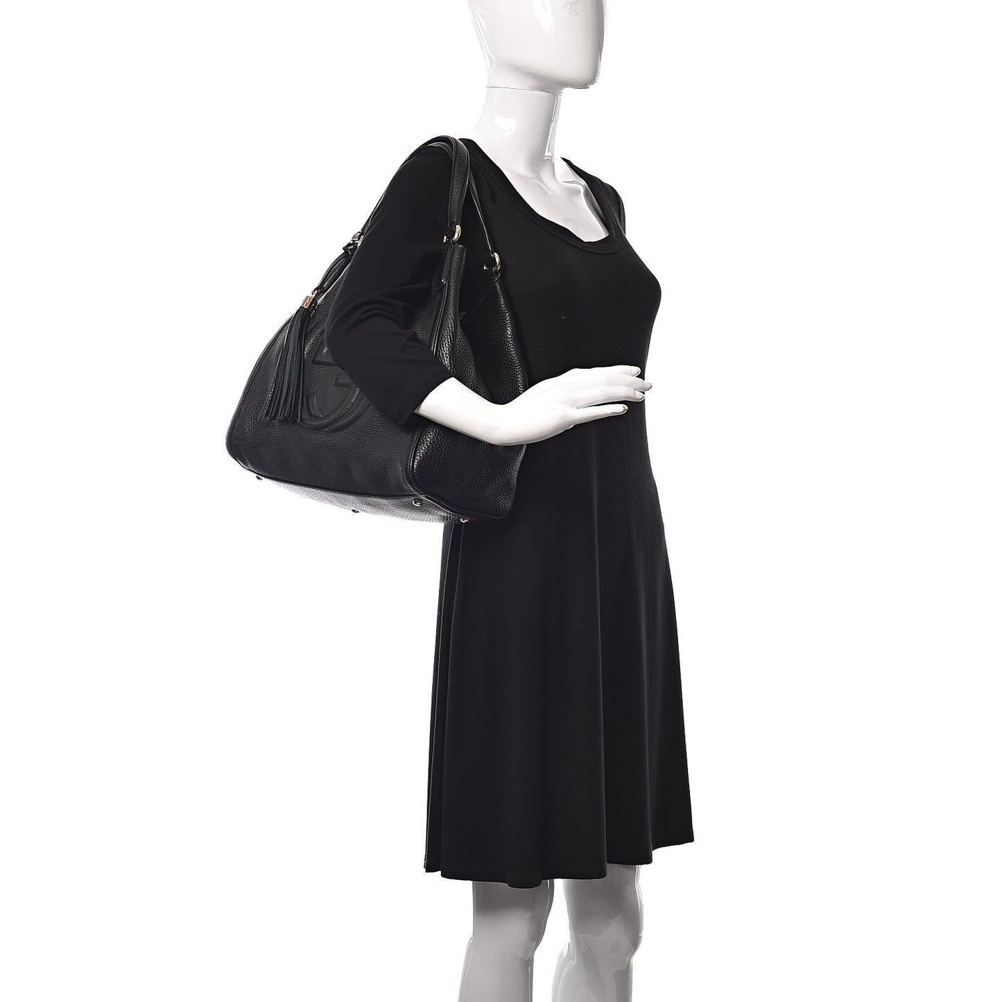 Pebbled Calfskin Medium Soho Shoulder Bag Black