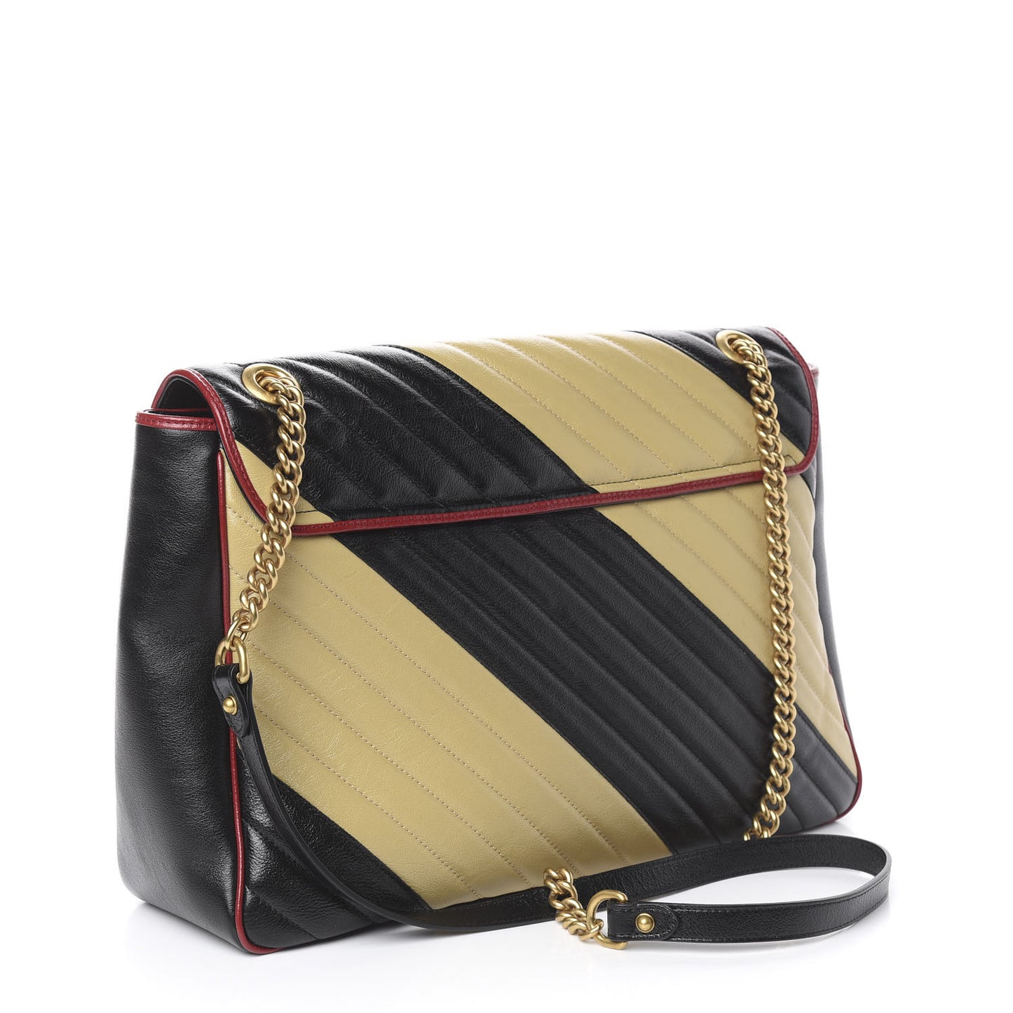 Azalea Calfskin Matelasse Diagonal Patchwork Large Torchon GG Marmont Shoulder Bag Black Beige Romantic Cerise