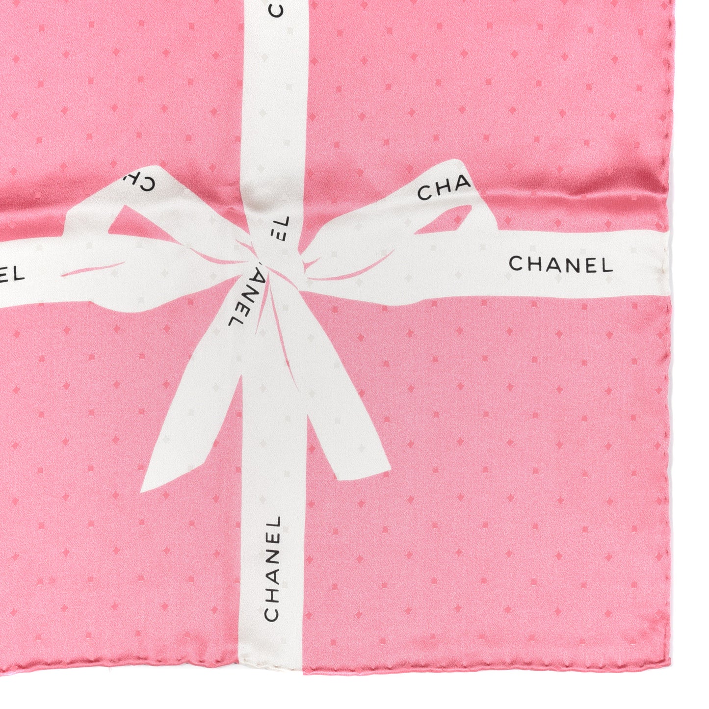 Silk Logo Ribbon Square Scarf Pink White