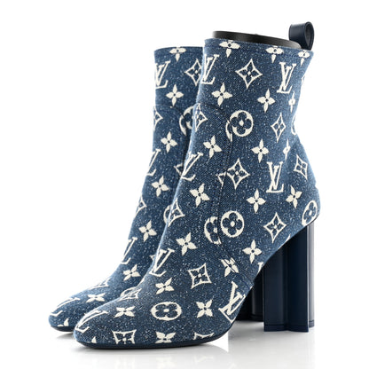 Louis Vuitton Denim Monogram Silhouette Ankle Boots 39 Navy Blue 3 of 10
