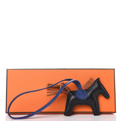 Hermes Milo Lambskin Grigri Rodeo Horse Bag Charm PM Black Bleu Saphir Gold 4 of 4