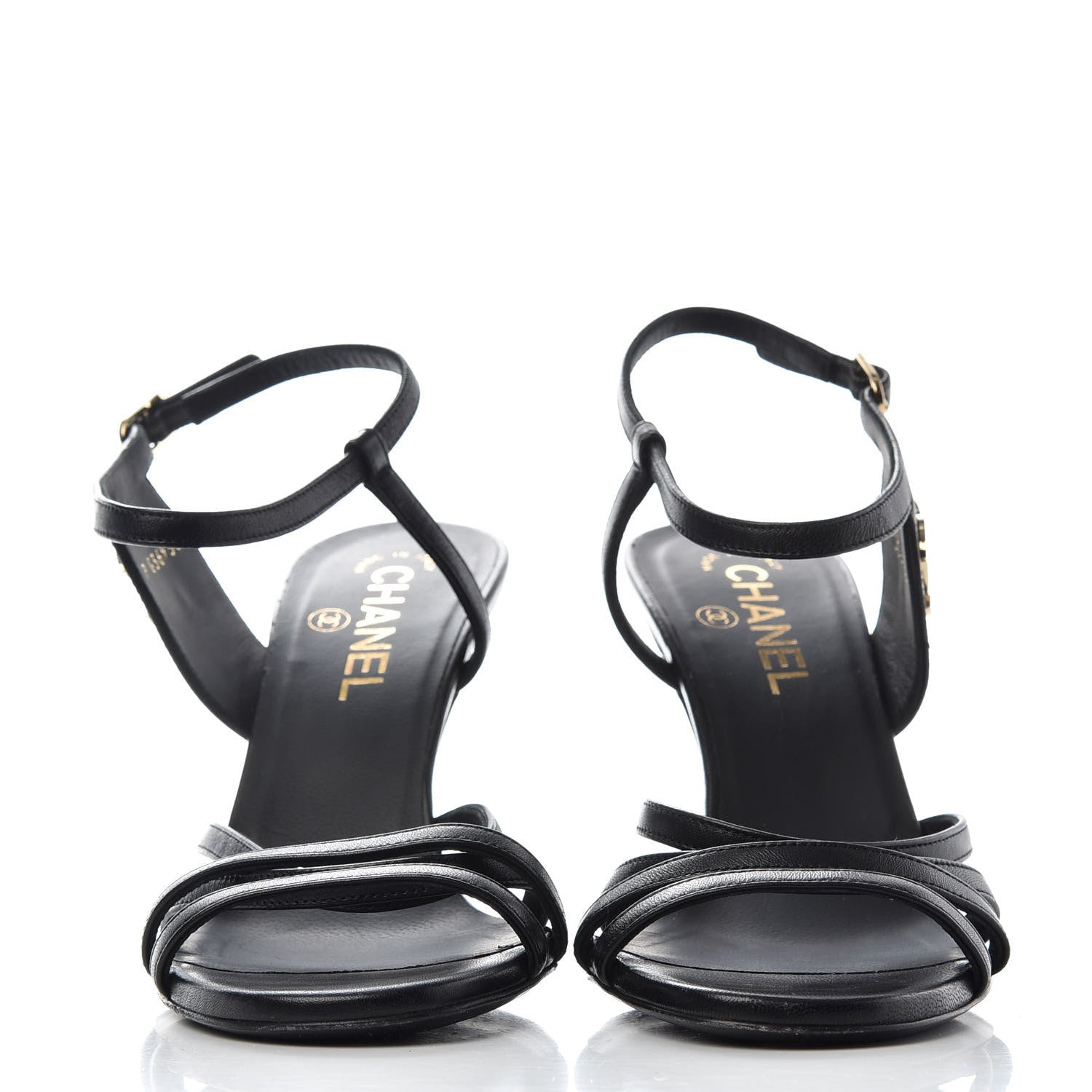 Chanel Lambskin CC Sandals 38 Black 2 of 10