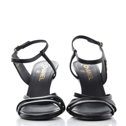 Chanel Lambskin CC Sandals 38 Black 2 of 10