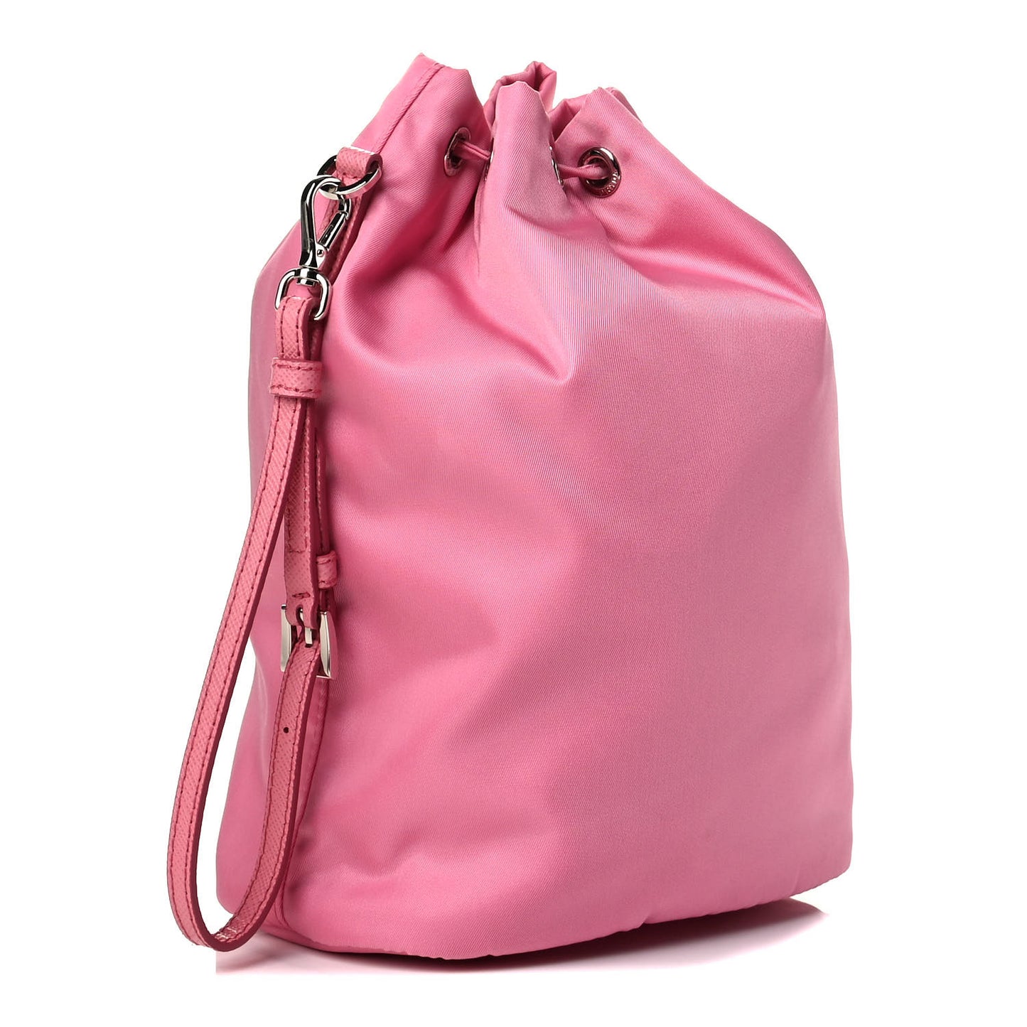 Saffiano Tessuto Nylon Vela Bucket Wristlet Begonia