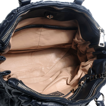 Prada Nappa Leather Double Zip Gaufre Tote BL0743 Navy 5 of 8