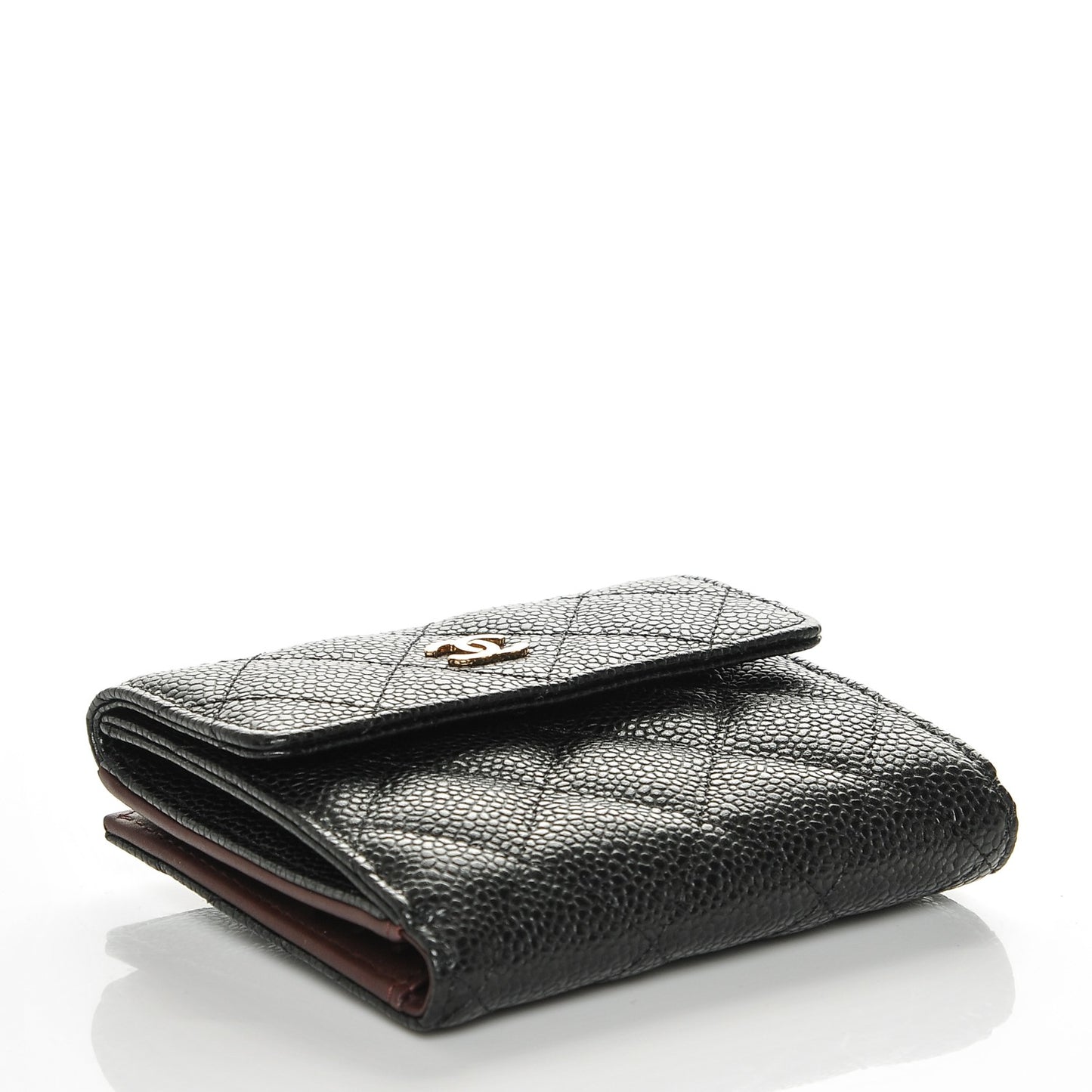 Caviar Quilted Compact French Flap Wallet Black