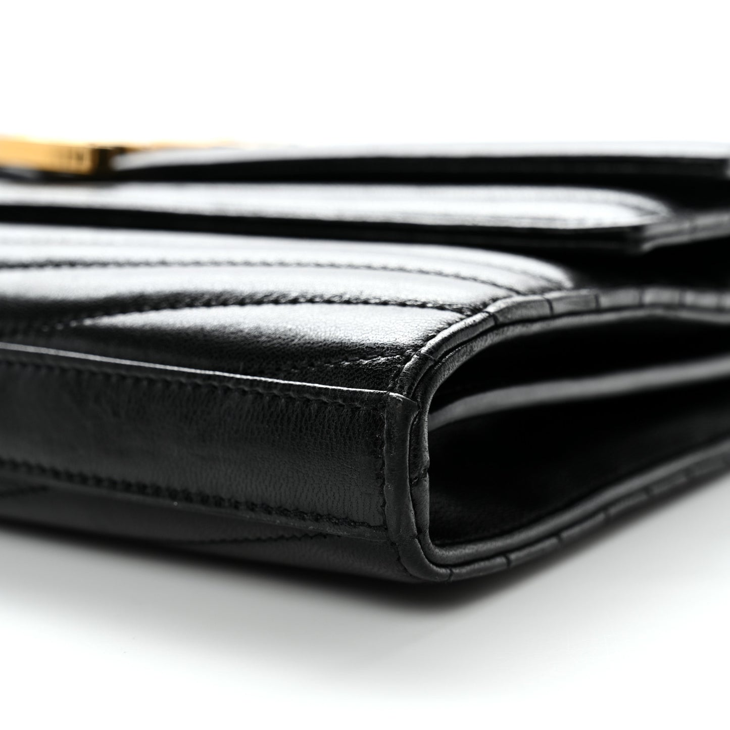 Lambskin Matelasse Chevron Monogram Sulpice Chain Wallet Black