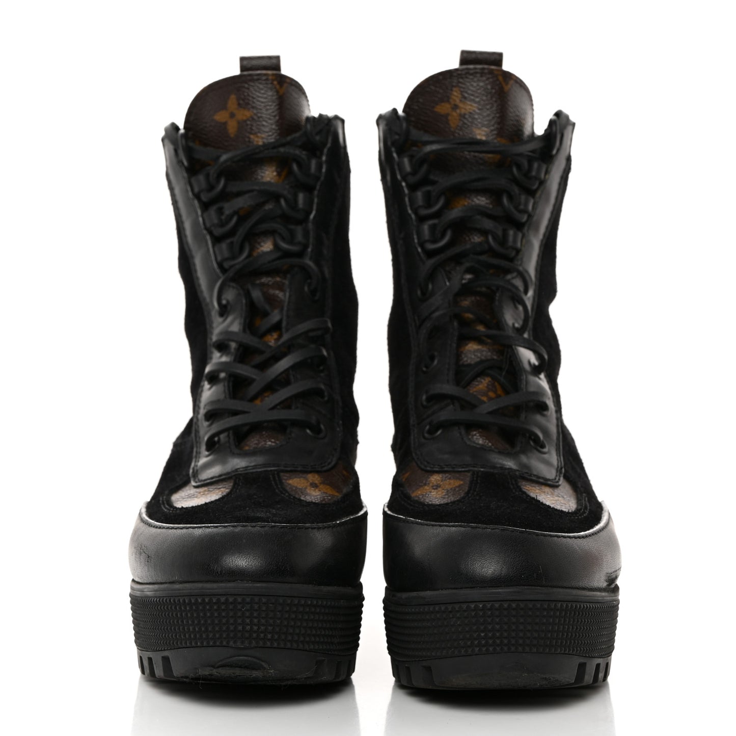 Suede Calfskin Monogram Laureate Platform Desert Boots 37 Black