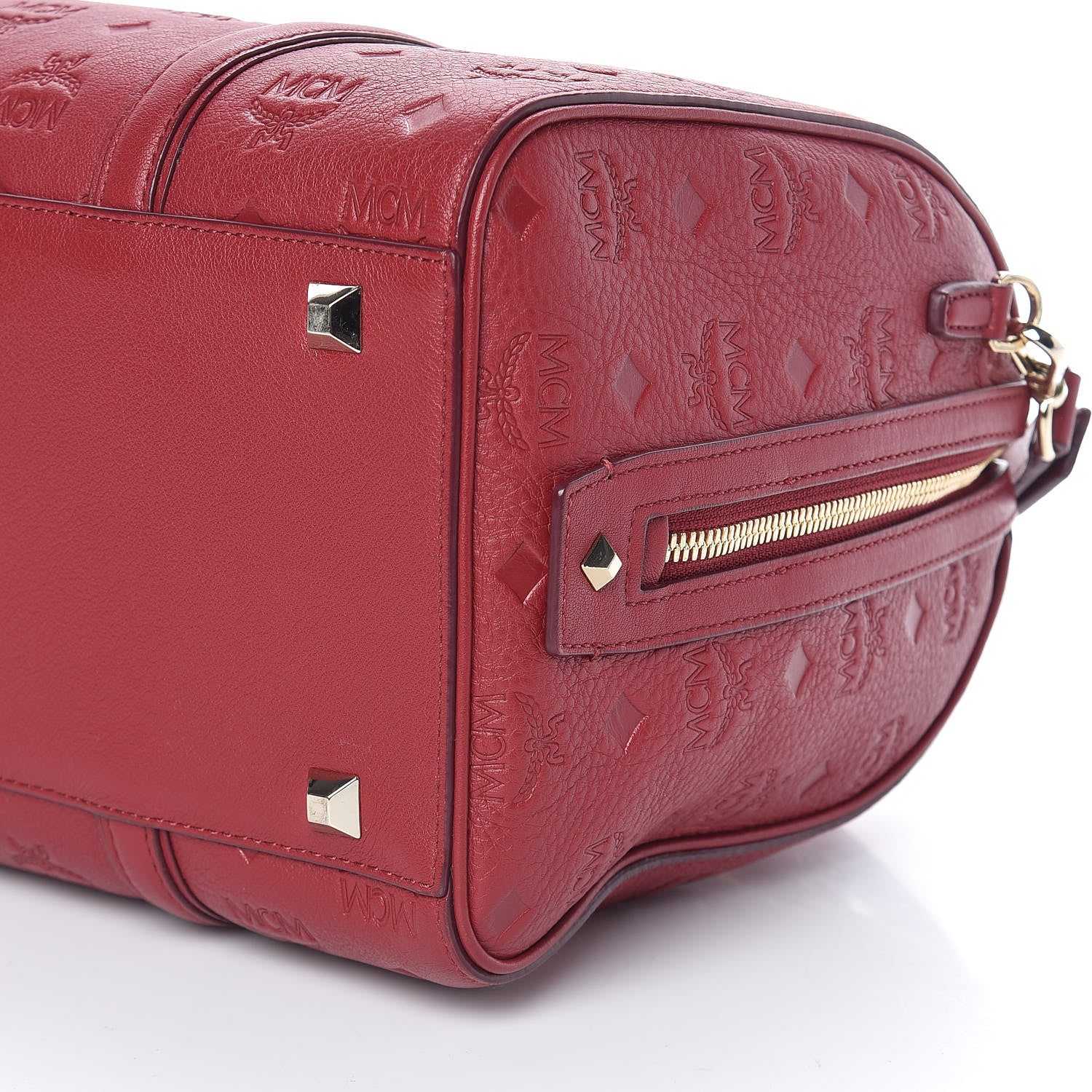 MCM Calfskin Ottomar Monogram Boston Bag Red 11 of 12