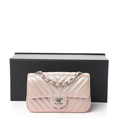 Chanel Iridescent Caviar Chevron Quilted Mini Rectangular Flap Light Gold 9 of 9