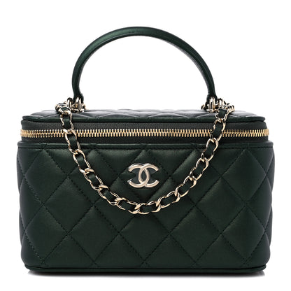 Chanel Iridescent Lambskin Quilted Small Top Handle Vanity Case With Chain Dark Green 1 of 10