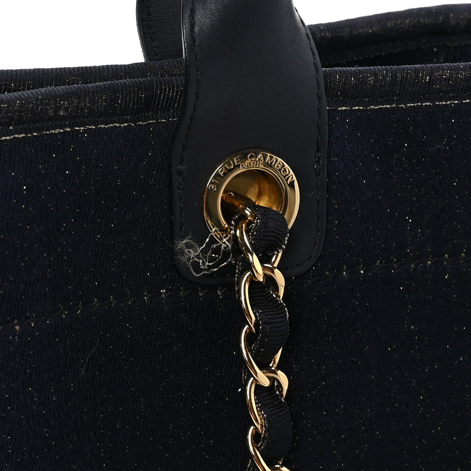 Chanel Lurex Canvas Medium Deauville Tote Navy Blue Gold 10 of 10