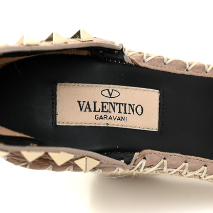 Valentino Garavani Grained Calfskin Rockstud Ankle Strap Espadrille 15/105mm Wedge Sandals 35 Poudre Natural 13 of 17