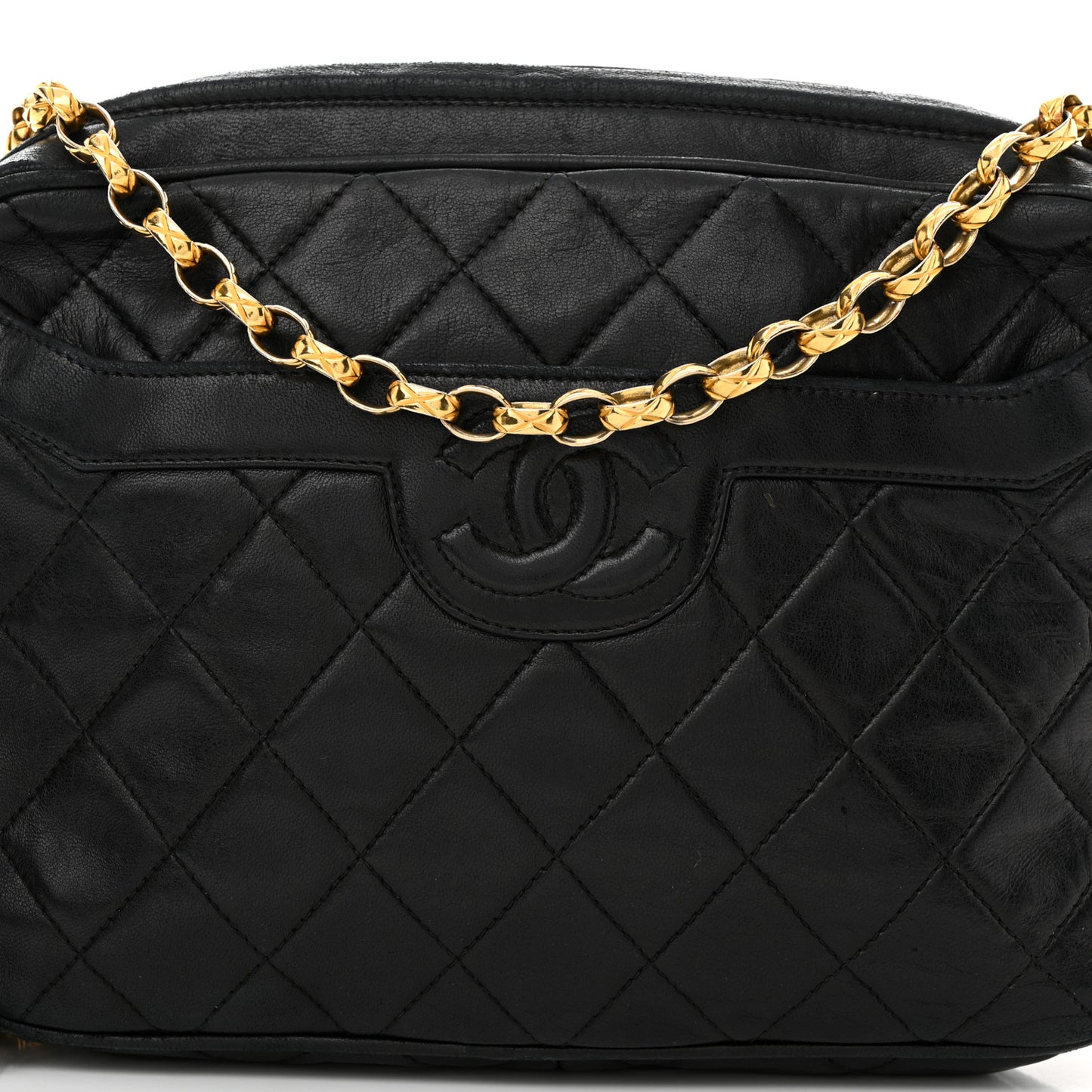 Lambskin Quilted Tassel Camera Case Black