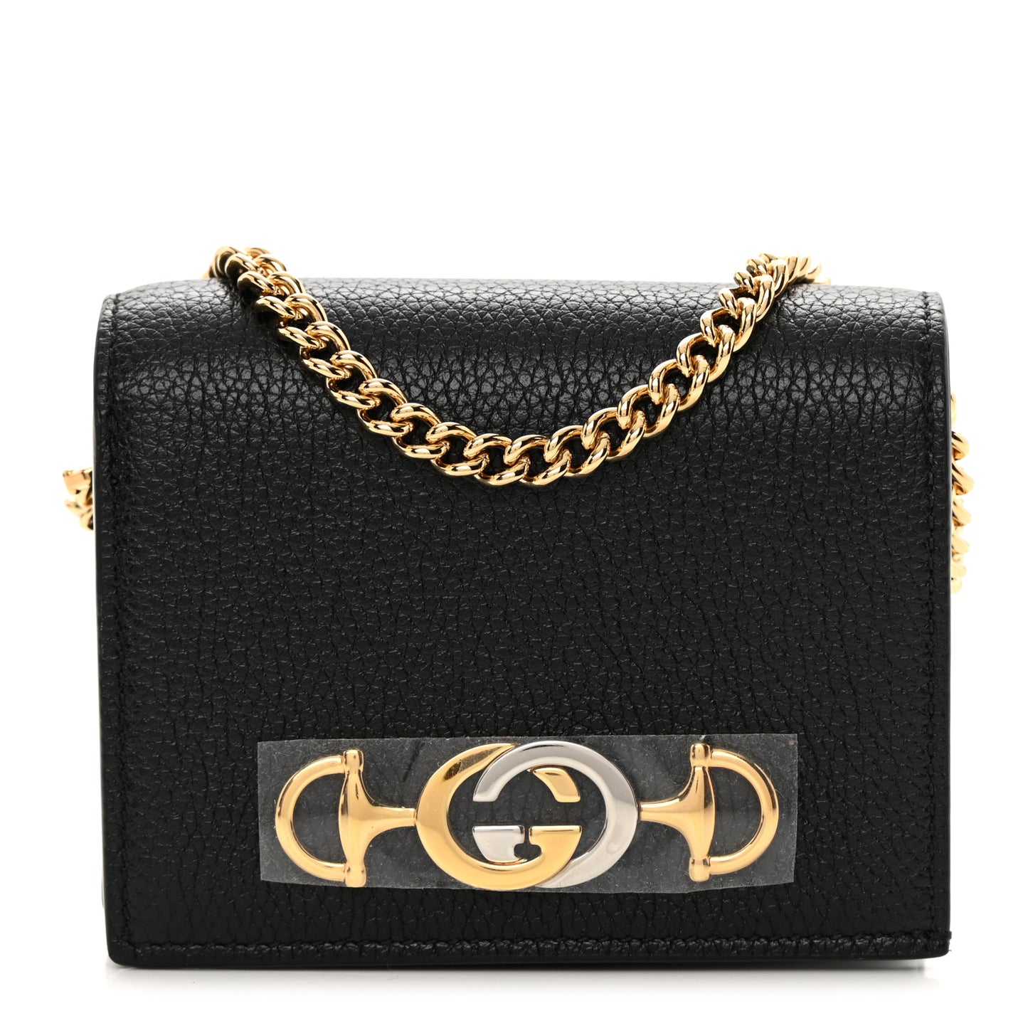 Grainy Calfskin Zumi Chain Card Case Wallet Black