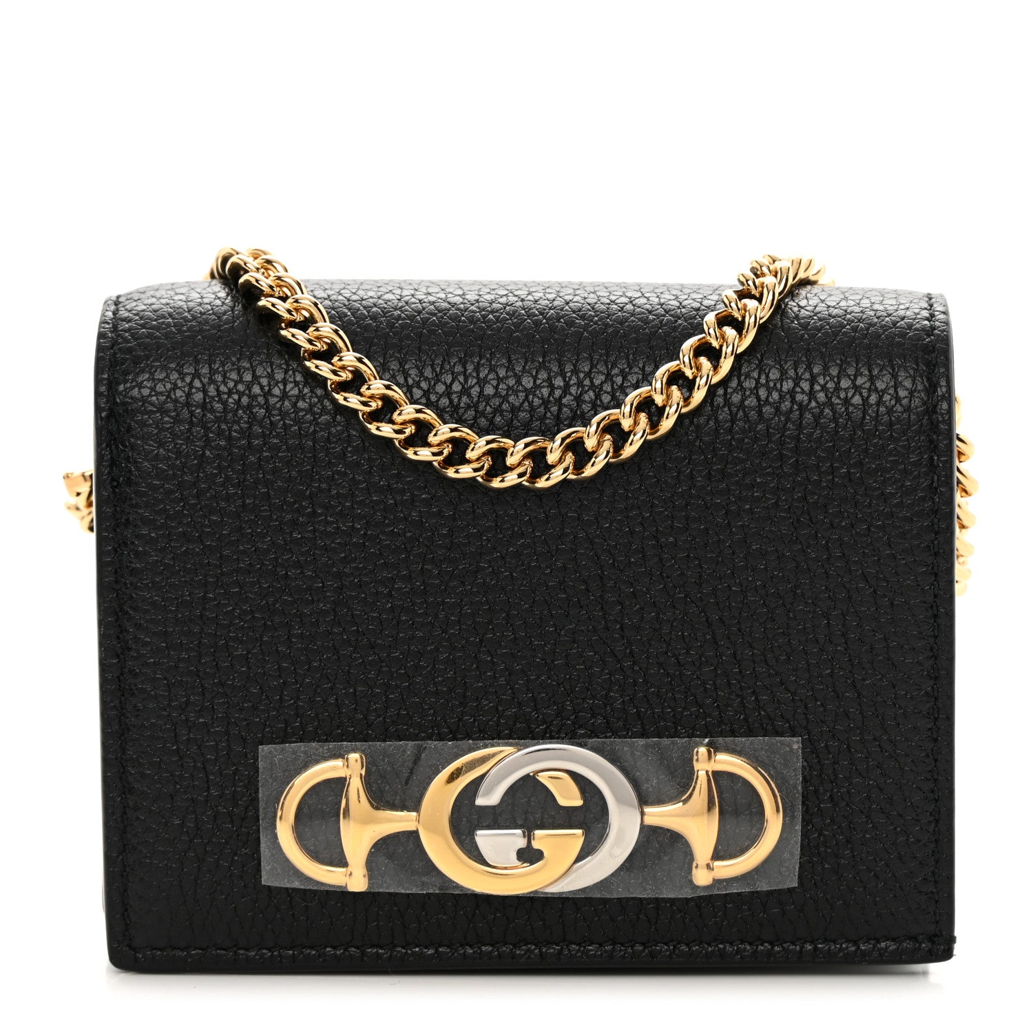 Gucci Grainy Calfskin Zumi Chain Card Case Wallet Black 1 of 7