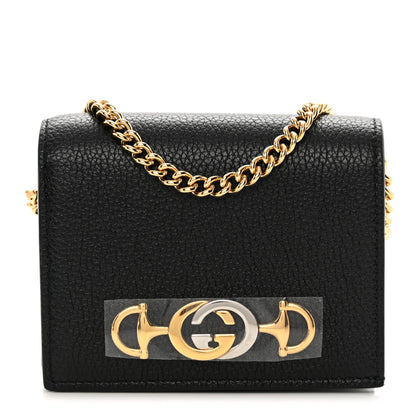 Gucci Grainy Calfskin Zumi Chain Card Case Wallet Black 1 of 7