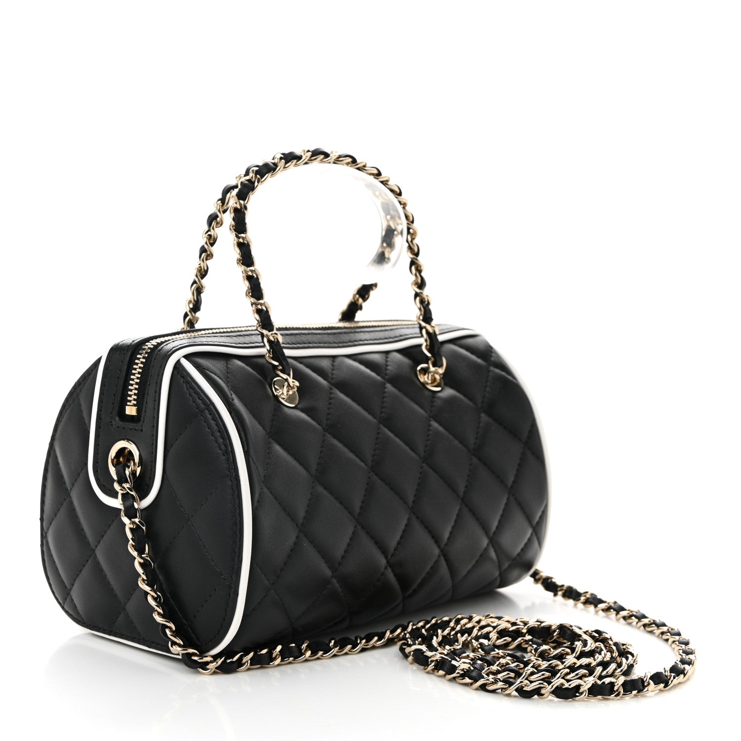 Chanel Lambskin Quilted Resin CC Mini Bowling Clutch With Chain