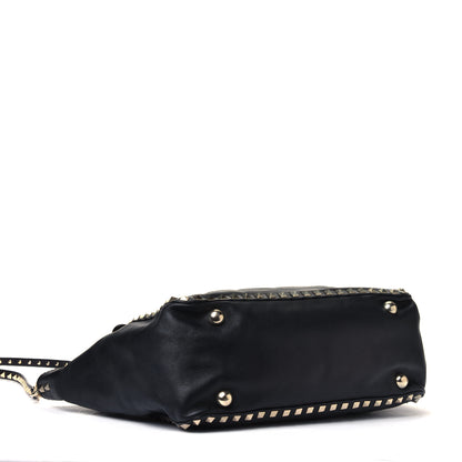 Valentino Garavani Vitello Rockstud Single Handle Flap Tote Black 3 of 7
