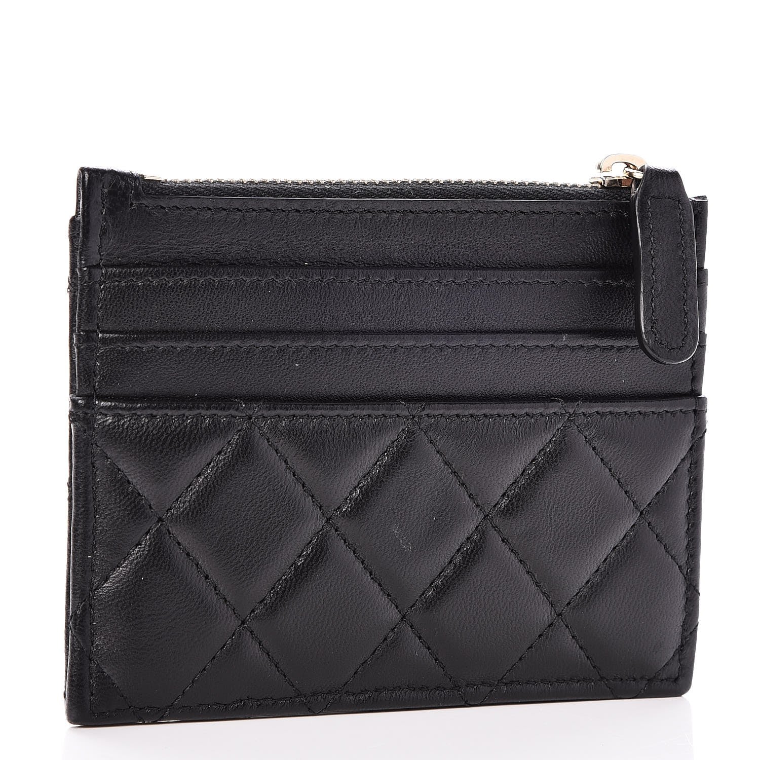 Chanel Lambskin Quilted Zip Card Holder Black 3 of 8